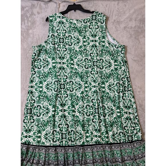 Catherines 3X Green White Sleeveless Dress Plus Size Boho Print Border Hem - Picture 8 of 10